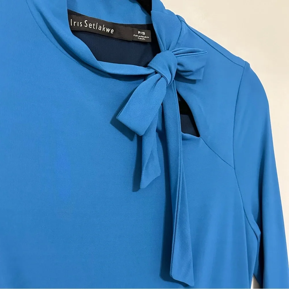 Iris Setlakwe‎ Tie Neck Midi Dress Asymmetrical Hem Dressy Blue Size Small